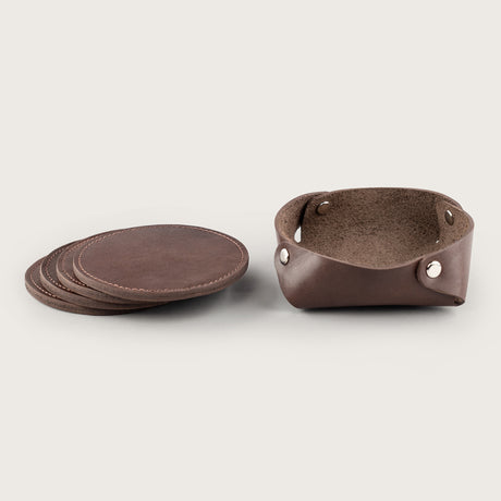Atlantis Brown Leather Coaster Set - Atlantis Handmade Shoes - 4110061331541