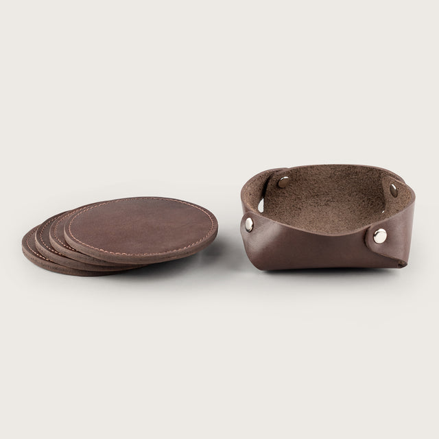 Atlantis Brown Leather Coaster Set - Atlantis Handmade Shoes - 4110061331541