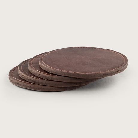 Atlantis Brown Leather Coaster Set - Atlantis Handmade Shoes - 4110061331541