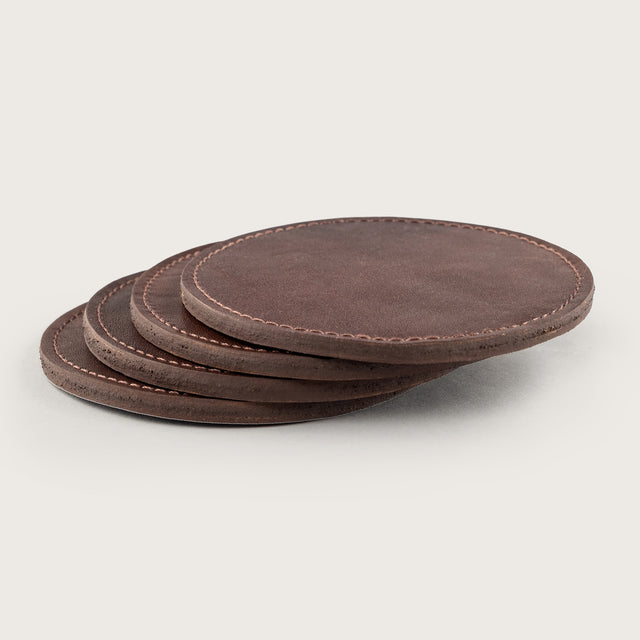 Atlantis Brown Leather Coaster Set - Atlantis Handmade Shoes - 4110061331541