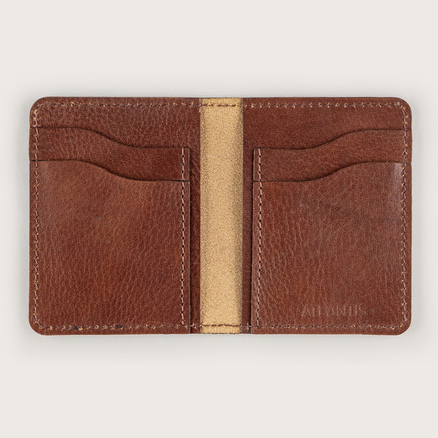 Atlantis Brown Leather Vertical Bifold Wallet - Atlantis Handmade Shoes - 4110061479540