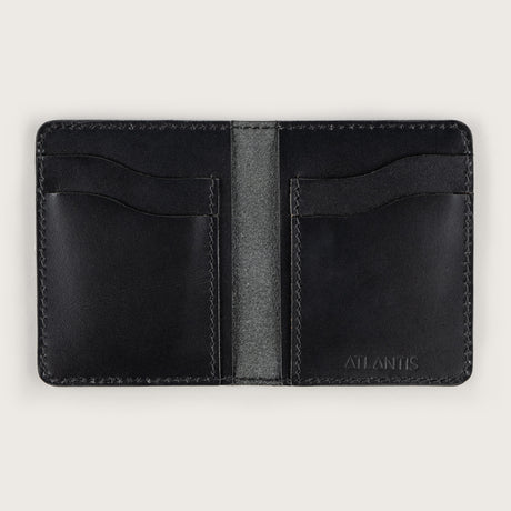 Atlantis Black Leather Vertical Bifold Wallet - Atlantis Handmade Shoes - 4110061476549
