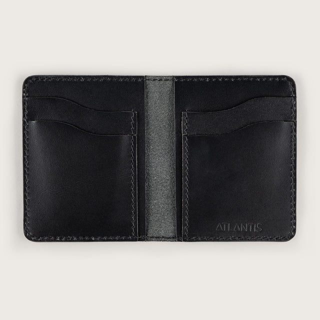 Atlantis Black Leather Vertical Bifold Wallet - Atlantis Handmade Shoes - 4110061476549