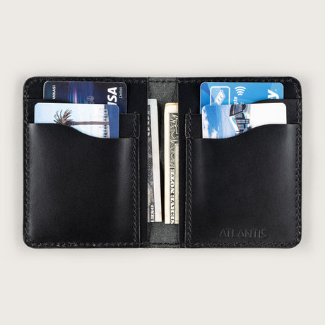 Atlantis Black Leather Vertical Bifold Wallet - Atlantis Handmade Shoes - 4110061476549