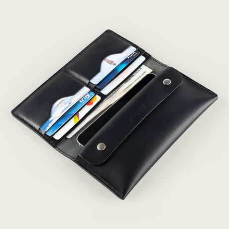 Atlantis Black Leather Large Wallet - Atlantis Handmade Shoes - 4110061440540