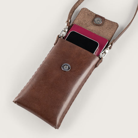 Atlantis Brown Leather Crossbody Phone Bag - Atlantis Handmade Shoes - 4110061426544