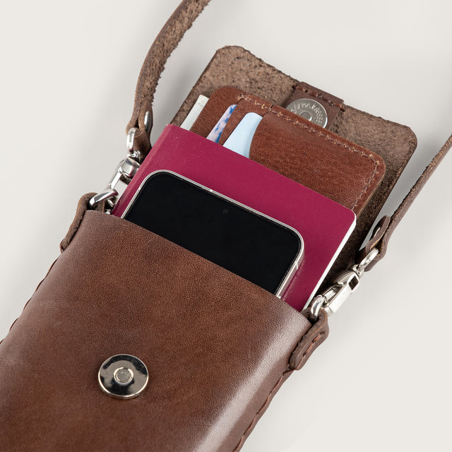 Atlantis Brown Leather Crossbody Phone Bag - Atlantis Handmade Shoes - 4110061426544
