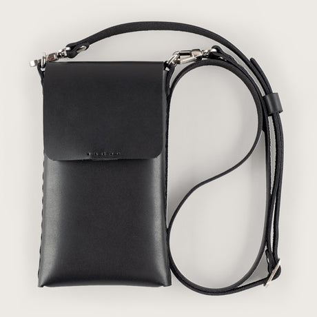 Atlantis Black Leather Crossbody Phone Bag - Atlantis Handmade Shoes - 4110061423543