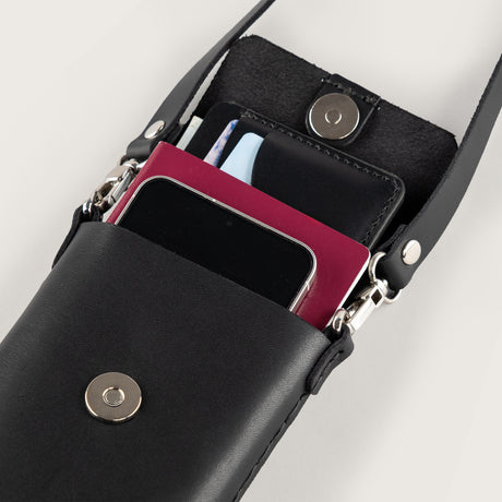 Atlantis Black Leather Crossbody Phone Bag - Atlantis Handmade Shoes - 4110061423543