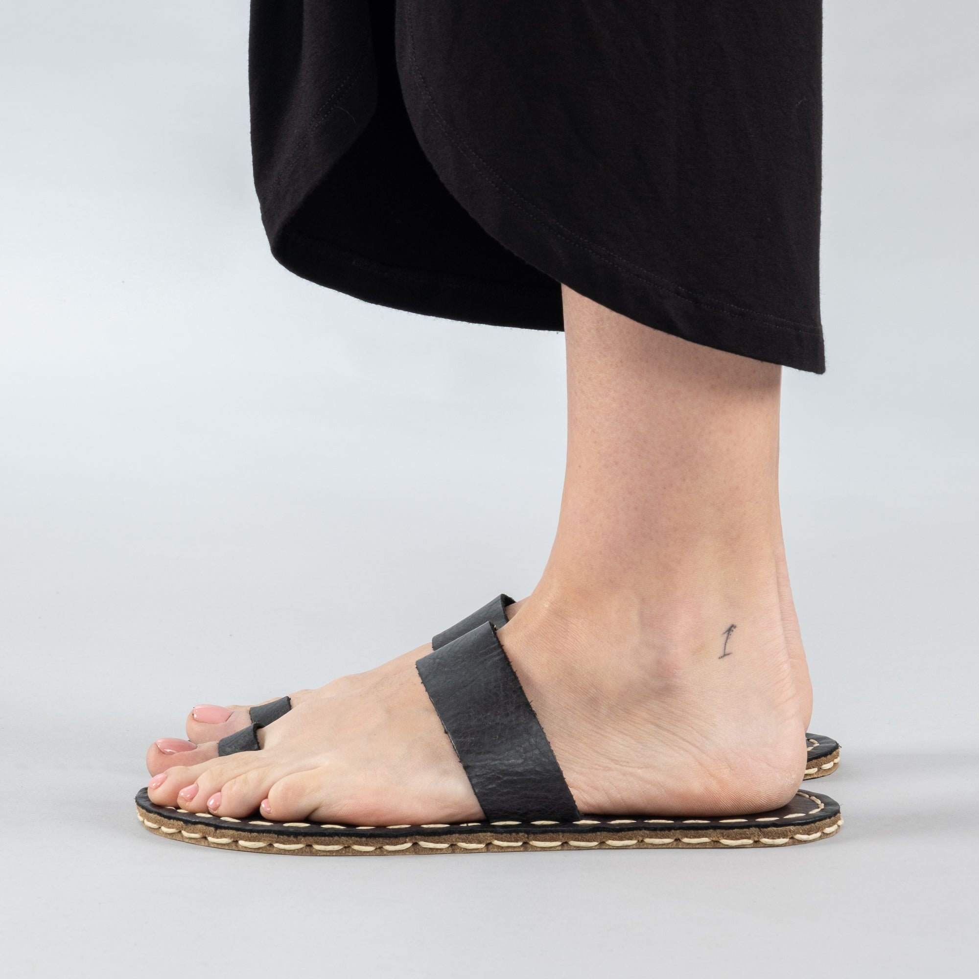 Women's Black Barefoot Thong Sandals - Atlantis Handmade Shoes