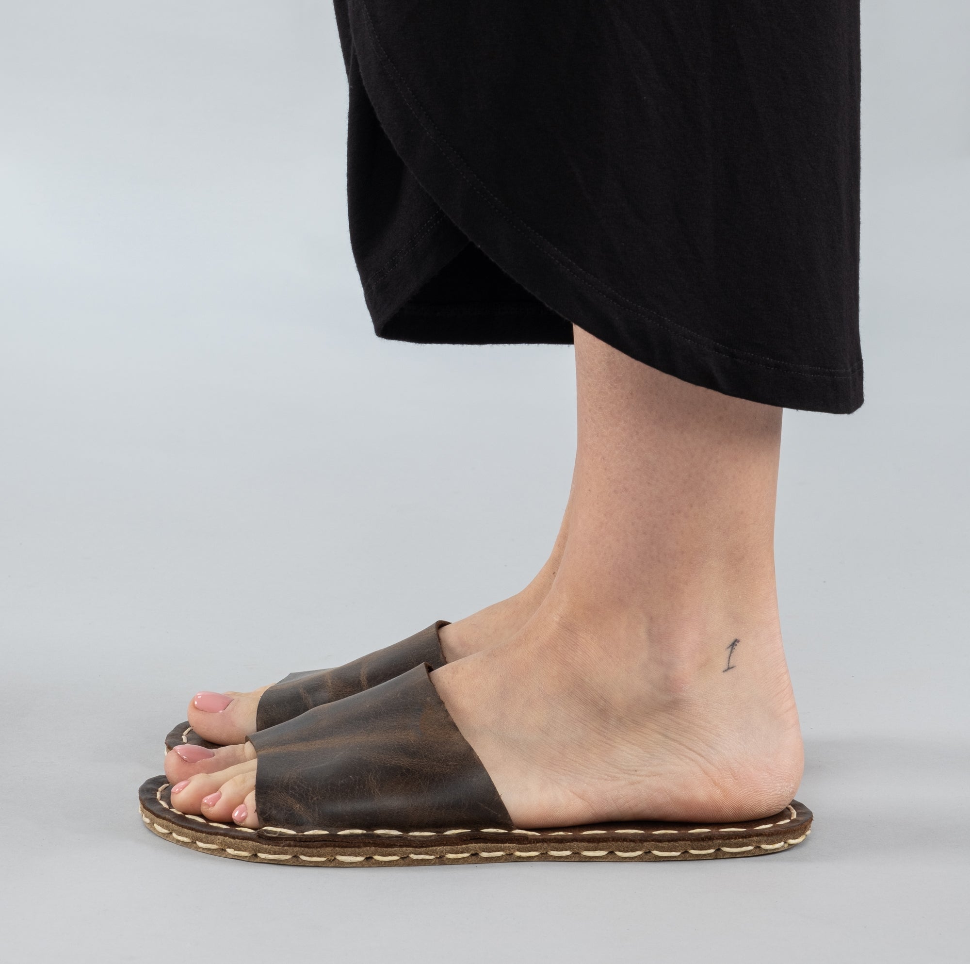 Women's Coffee Barefoot Slide Sandals - Atlantis Handmade Shoes