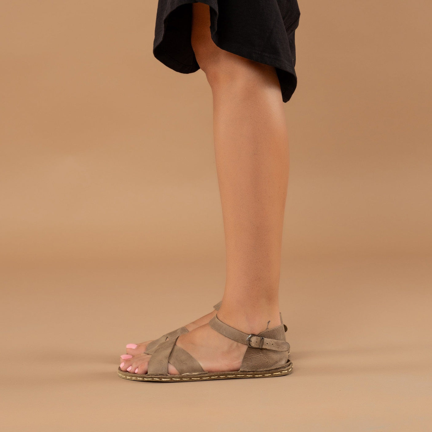 Tan Criss-Cross Barefoot Sandals