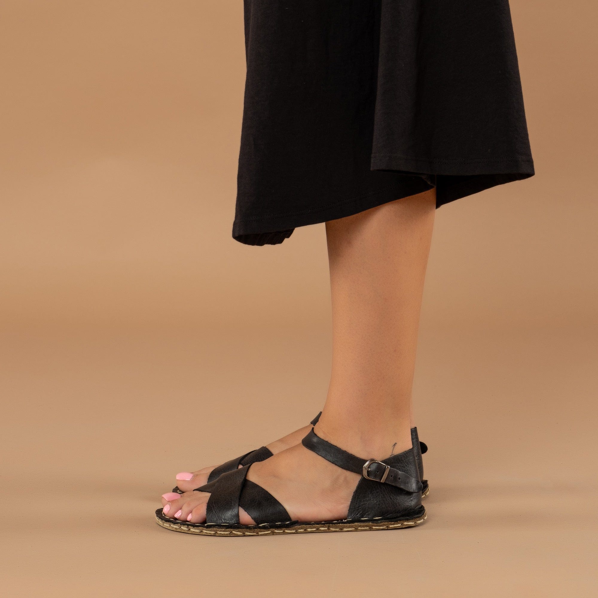 Women's Black Criss-Cross Barefoot Sandals - Atlantis Handmade
