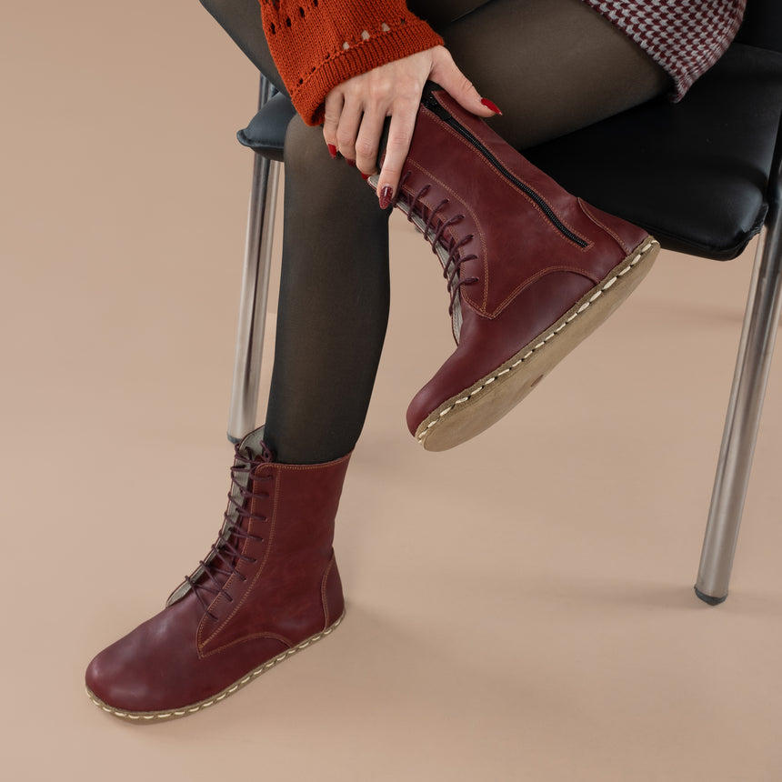 Kadın Bordo Barefoot Yüksek Bilekte Bot