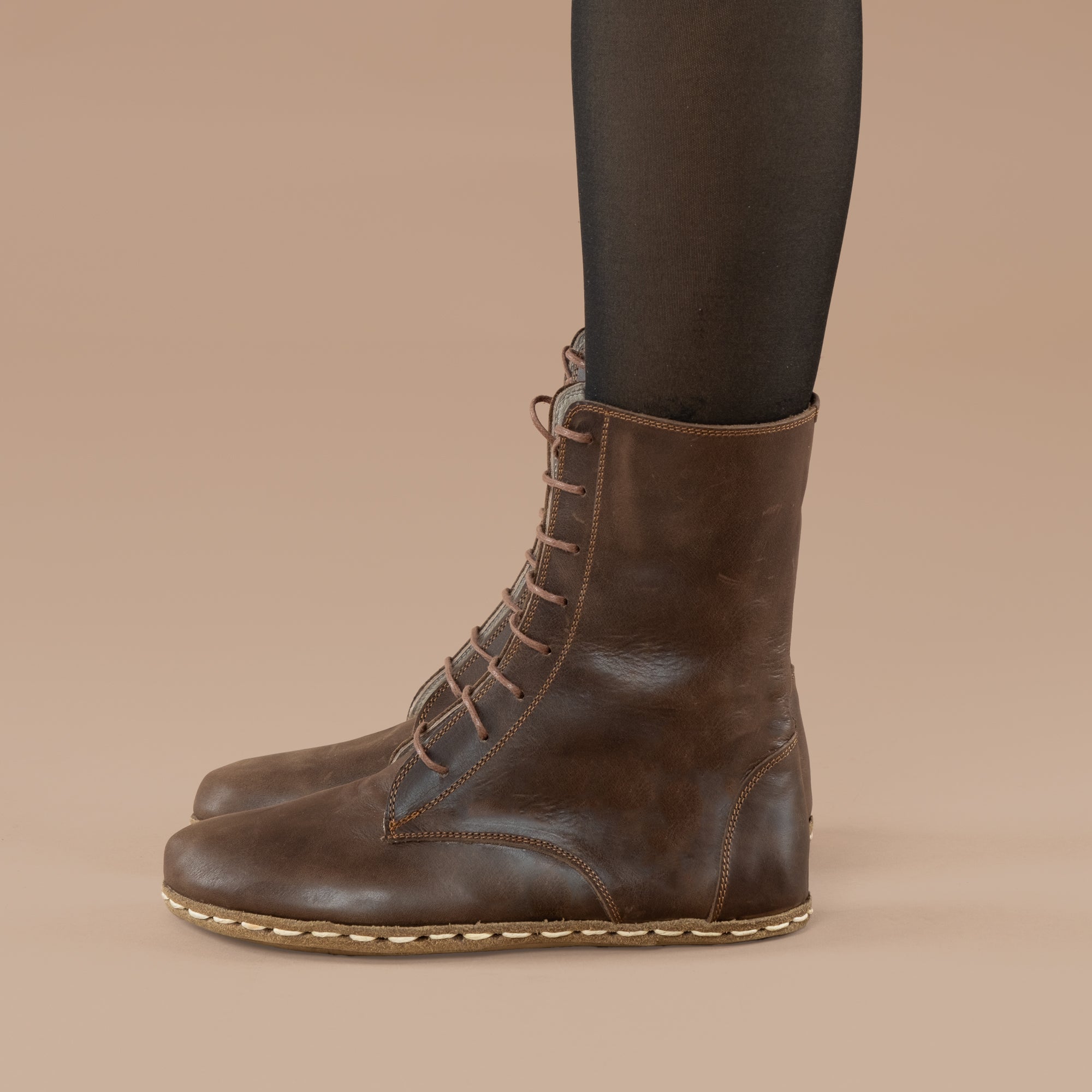 Women's Dark Brown Barefoot High Ankle Boots - Atantis Handmade
