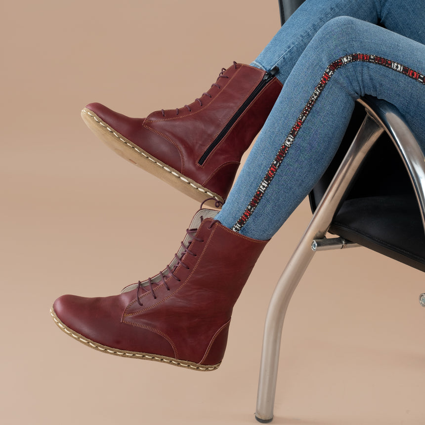 Kadın Bordo Barefoot Yüksek Bilekte Bot
