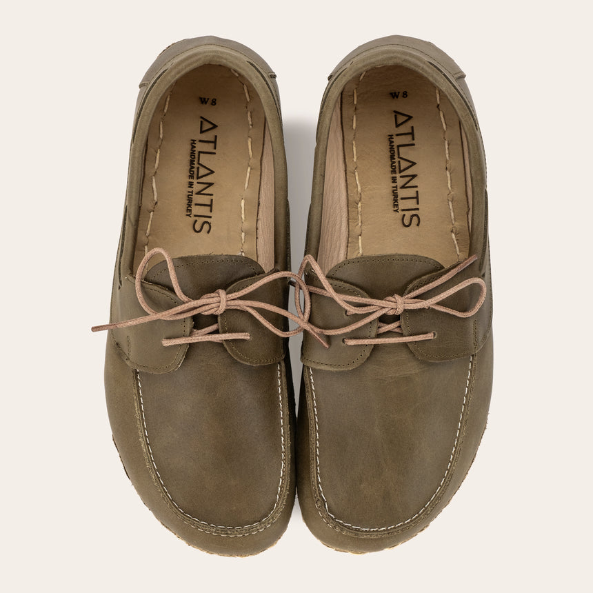 Women's Green Dock Shoes - Atlantis Handmade Shoes - 