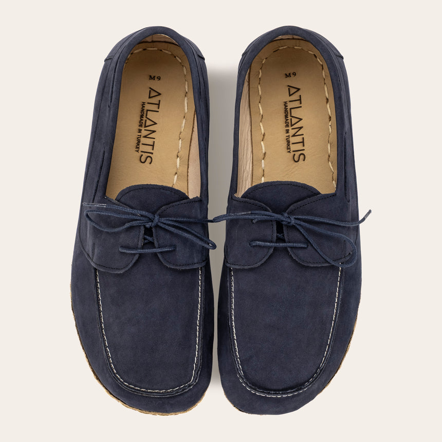 Women's Navy Nubuck Dock Shoes - Atlantis Handmade Shoes - 