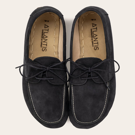 Women's Black Nubuck Dock Shoes - Atlantis Handmade Shoes - 