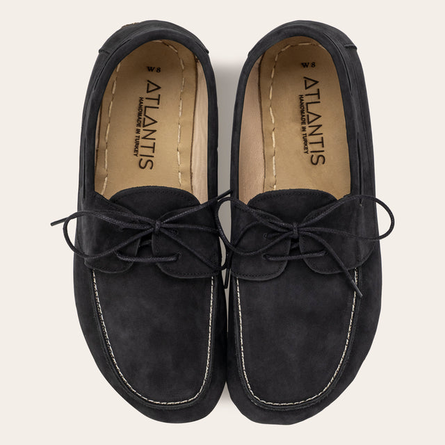 Women's Black Nubuck Dock Shoes - Atlantis Handmade Shoes - 