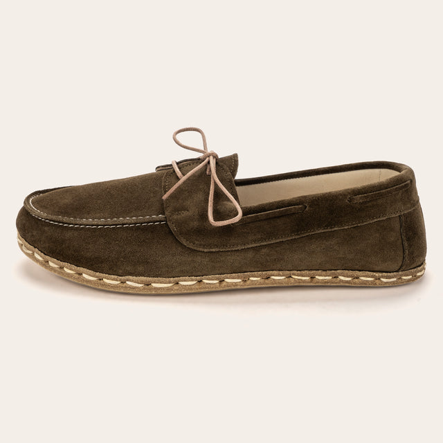 Women's Khaki Green Suede Dock Shoes - Atlantis Handmade Shoes -
