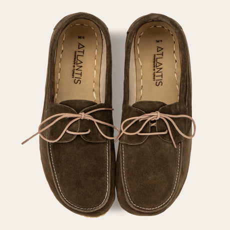 Women's Khaki Green Suede Dock Shoes - Atlantis Handmade Shoes - 