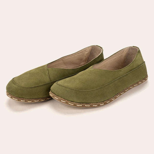 Olive Green Barefoot Cross Ballet Flats - Atlantis Handmade Shoes -
