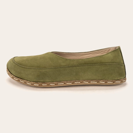 Olive Green Barefoot Cross Ballet Flats - Atlantis Handmade Shoes - 