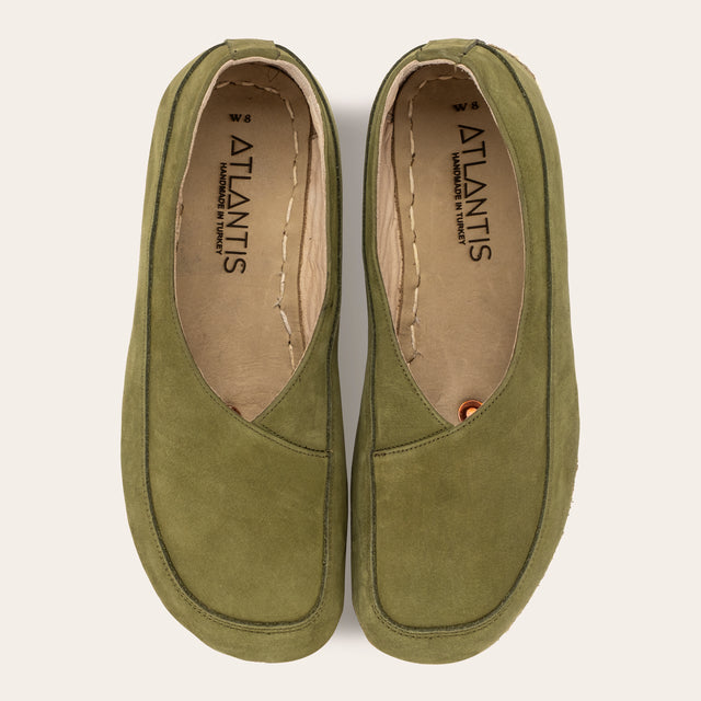 Olive Green Barefoot Cross Ballet Flats - Atlantis Handmade Shoes - 