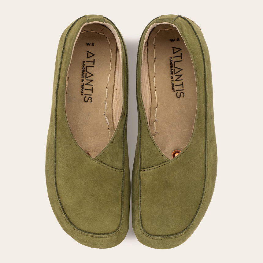 Olive Green Barefoot Cross Ballet Flats - Atlantis Handmade Shoes - 