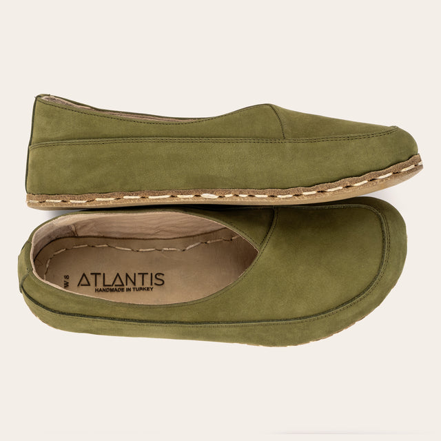 Olive Green Barefoot Cross Ballet Flats - Atlantis Handmade Shoes -