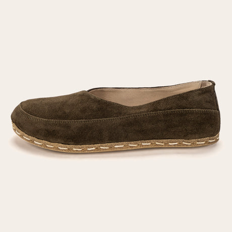 Khaki Green Suede Barefoot Cross Ballet Flats - Atlantis Handmade Shoes - 