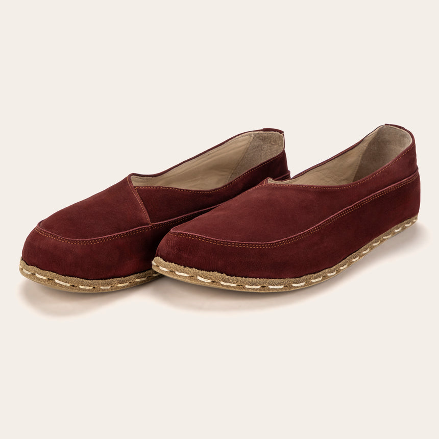 Burgundy Barefoot Cross Ballet Flats - Atlantis Handmade Shoes - 