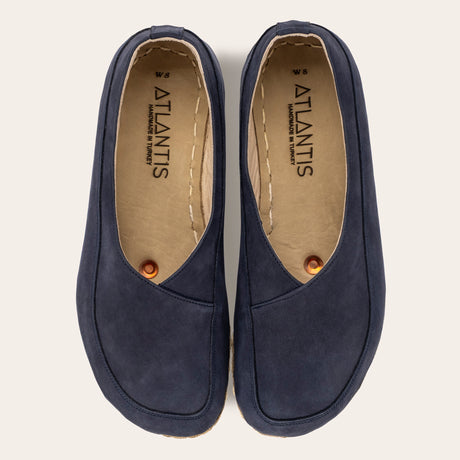 Navy Nubuck Barefoot Cross Ballet Flats - Atlantis Handmade Shoes - 