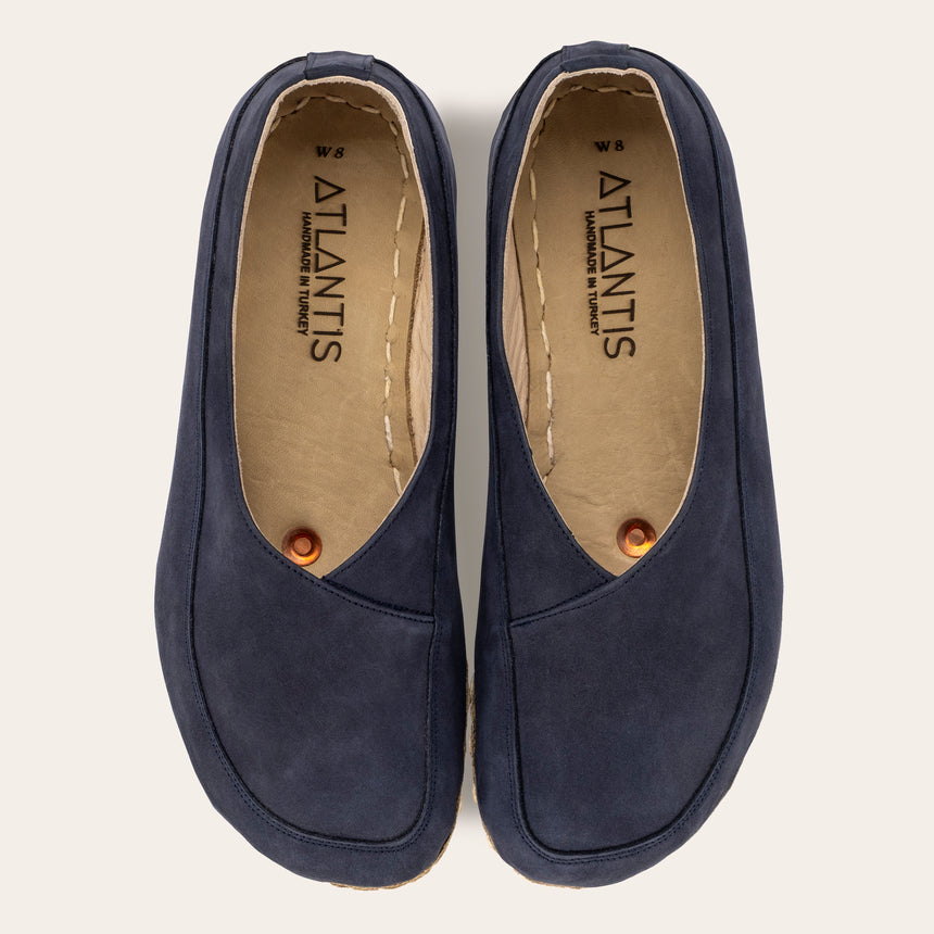 Navy Nubuck Barefoot Cross Ballet Flats - Atlantis Handmade Shoes - 
