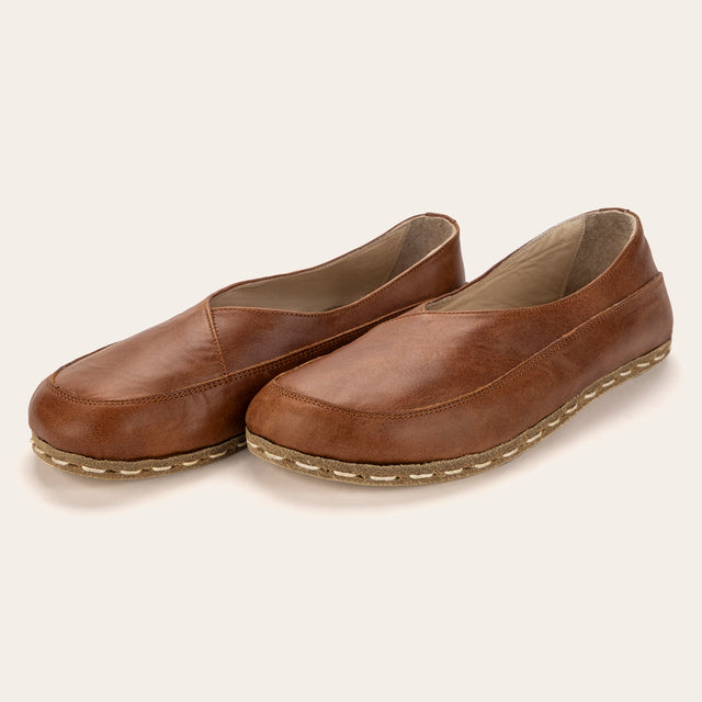 Lion Brown Barefoot Cross Ballet Flats - Atlantis Handmade Shoes -