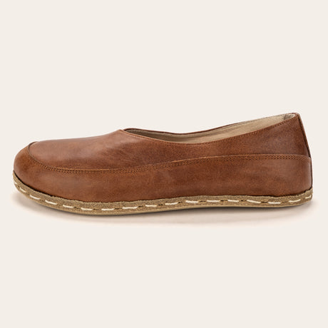 Lion Brown Barefoot Cross Ballet Flats - Atlantis Handmade Shoes - 