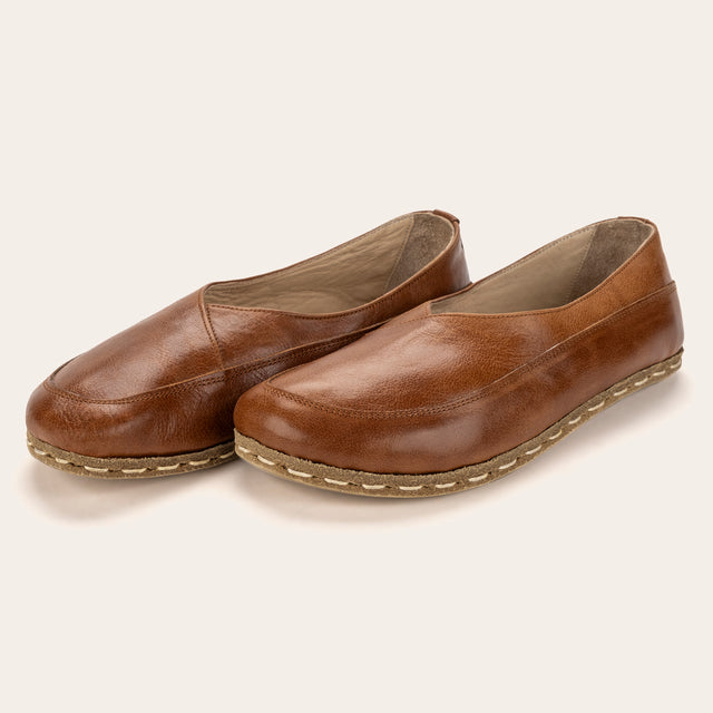 Antique Brown Barefoot Cross Ballet Flats - Atlantis Handmade Shoes -