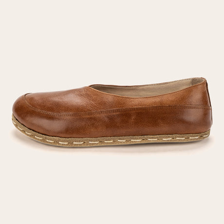 Antique Brown Barefoot Cross Ballet Flats - Atlantis Handmade Shoes - 