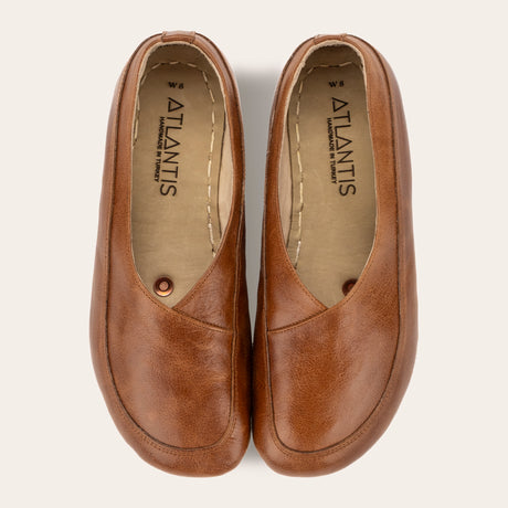 Antique Brown Barefoot Cross Ballet Flats - Atlantis Handmade Shoes - 