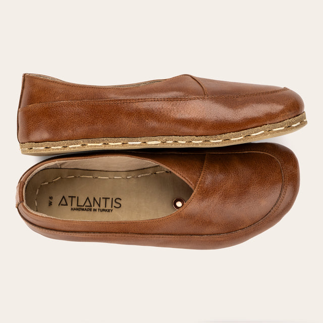 Antique Brown Barefoot Cross Ballet Flats - Atlantis Handmade Shoes -