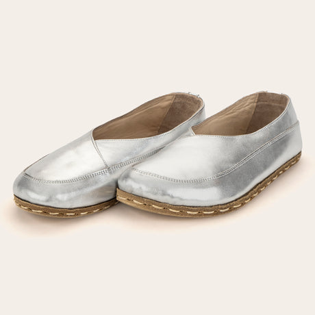Silver Barefoot Cross Ballet Flats - Atlantis Handmade Shoes - 