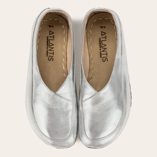 Silver Barefoot Cross Ballet Flats - Atlantis Handmade Shoes - 