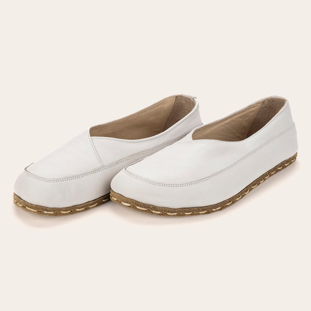 White Barefoot Cross Ballet Flats - Atlantis Handmade Shoes -