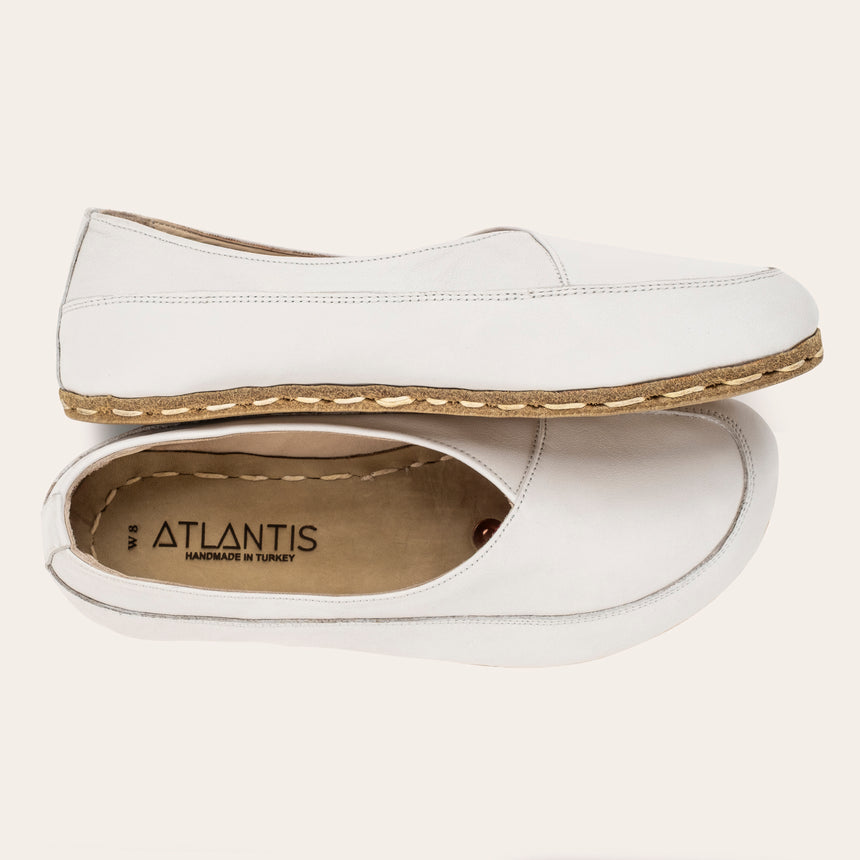 White Barefoot Cross Ballet Flats - Atlantis Handmade Shoes - 