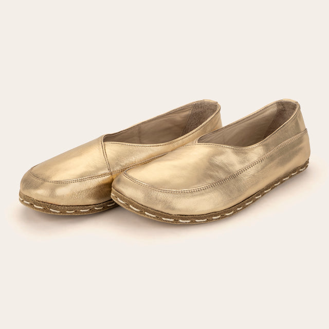 Gold Barefoot Cross Ballet Flats - Atlantis Handmade Shoes -