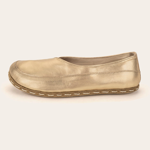 Gold Barefoot Cross Ballet Flats - Atlantis Handmade Shoes -