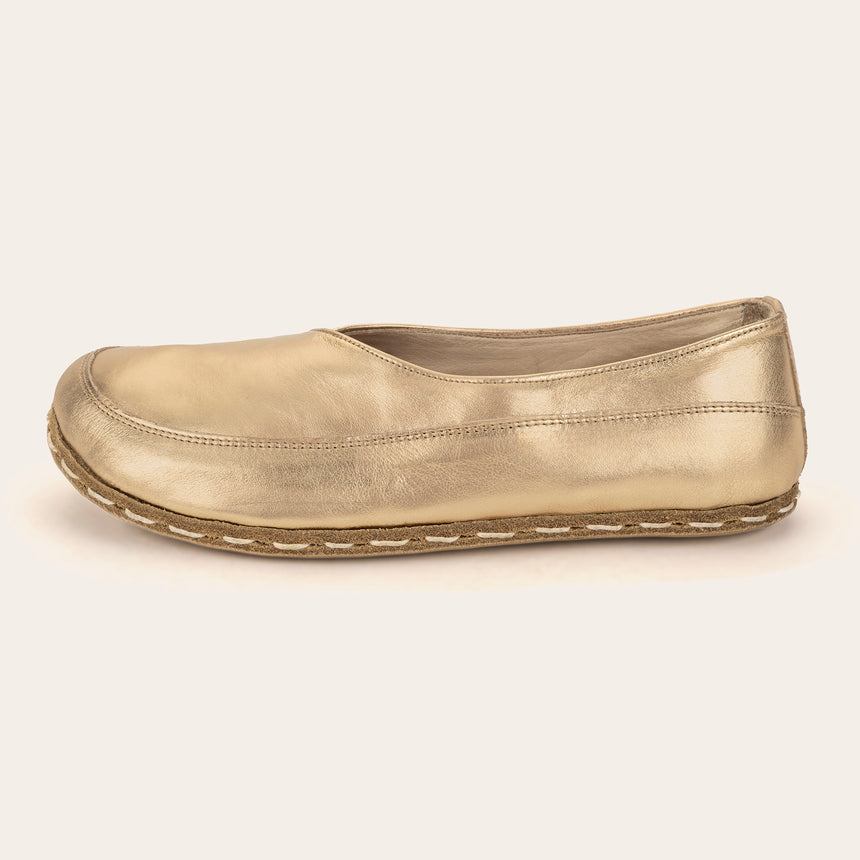 Gold Barefoot Cross Ballet Flats - Atlantis Handmade Shoes - 