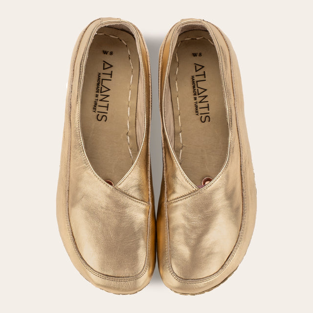 Gold Barefoot Cross Ballet Flats - Atlantis Handmade Shoes - 