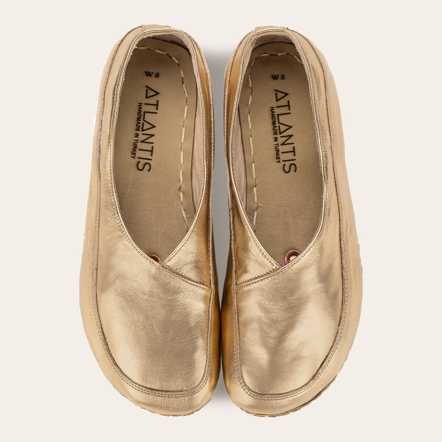 Gold Barefoot Cross Ballet Flats - Atlantis Handmade Shoes - 